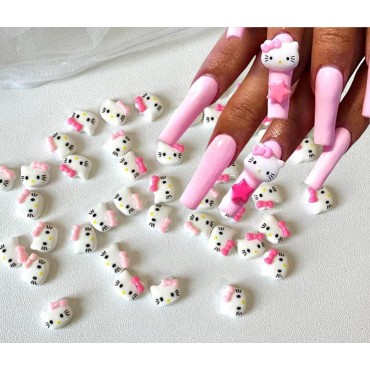 Vnsport Hello, Kitty Kawaii 60Pcs/Lot Cute Resin Nail Art Charms Happy Animals Jelly Gummy Sweet Candy 3D Nail Decoration DIY Nail Accessories for Hello Kitty Fans (60PCS, Mixed 2 Pink Color)