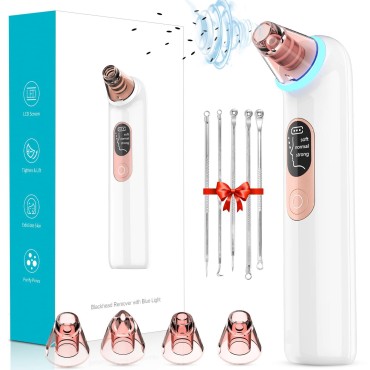 Blackhead Remover Pore Vacuum Acne Extractor: Upgraded Pore Cleanser with Blue Light- Rechargeable Black Head Remover for Face, Whitehead Removal, Facial Firming, Oil Reducing for Women & Men