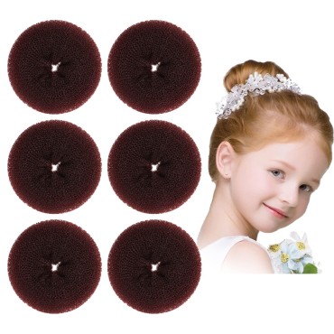 Extra Hair Donut Bun Maker for Kids, Ring Style Bun, 6PCS Chignon Hair Small Doughnut Shaper for Short and Thin Hair (Small Size, 2.5 Inch/Brown)