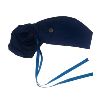 Scrub Cap with Silky Inner - Cotton Hat with Sweatband and Buttons, Adjustable Tie Back Ponytail(Randomly Provide Hair Ring) (Navy)