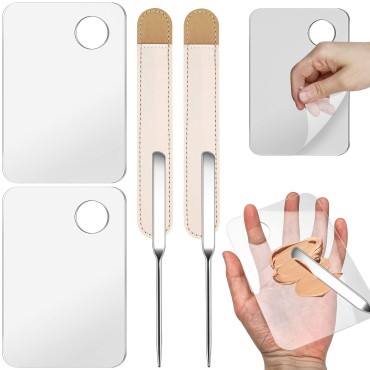 6-Pack Makeup Spatula Korean Set?2 Stainless Steel Spatula with 2 Leather Cover and 2 clear palettes, Korean Picasso Makeup Foundation Spatula, professional makeup spatula and Mixing Palettes for make up