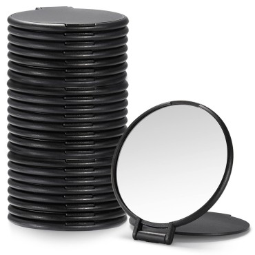 Qislee Compact Mirror Bulk, Round Makeup Mirror for Purse, Set of 24 (Black)
