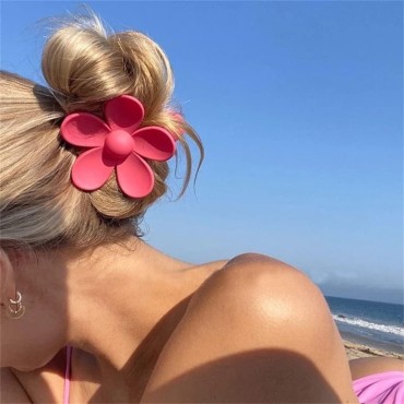 4Pcs Large Flower Shape Hair Clips, Plastic Strong Hold Matte Barrette Crab Hair Claw, Cute Flower Ponytail Hairpins for Women and Girls Thin Hair Thick Hair Barrettes Headwear Accessories