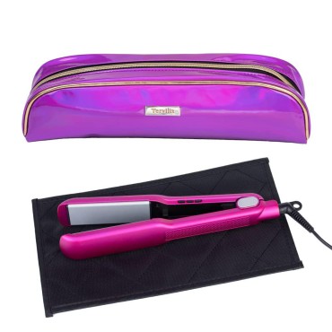 Terviiix Large Capacity Hair Tools Travel Bag and Heat Resistant Mat for Curling Wand Set, Flat Iron Hair Straightener, Curling Iron, Hair Crimper, Haircare Accessories (PU Bag Rose Red)