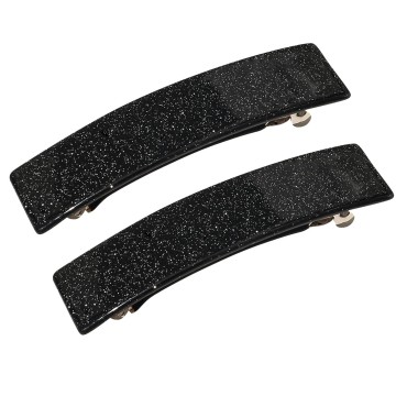 1 Pair Glitter 3 1/4” Curved French Barrettes Hair Clips Metal Spring Clips Barrette Ponytail Hair Grip No Slip Grip Workouts Hairpins Chic Styling (Black)