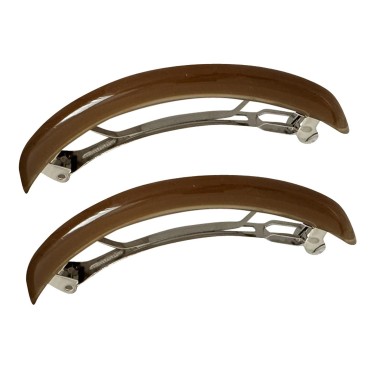 2 Pack Vivid Color Curved French Acetate Barrettes Hair Clips Metal Spring Clips Ponytail Barrette Hairstyle Hair Grip No Slip Grip Workouts Hairpins Chic Styling (Brown)