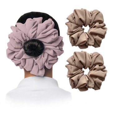 2 Pack Large Puffy Chiffon Hair Scrunchies forThick Hair,Curly Pineapple or Themed Style Slap Bracelet Ponytail Holder Elastic Hair Bands Wrist Fabric Buns Scrunchy Hair Ties for Show/Sleepover Party Girls (Light Brown)