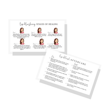Lashicorn Lip Blush Stages of Healing & Aftercare Instructions Card | 50 Pack | 2 x 3.5 inches Business Card Size | Lip Blush Lip Glow Lip Tint PMU Lip Liner Full Lip Tint Tattoo | Emoji Girl Design