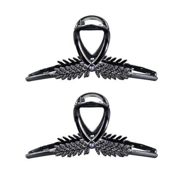 Wheatear Metal Hair Claw Clips Strong Spring Tension Hair Jaw For Thick Hair Comb Good Clutches Barrette with Teeth Hair Updo Grip Clips Hair Accessories Women (Silver Black)