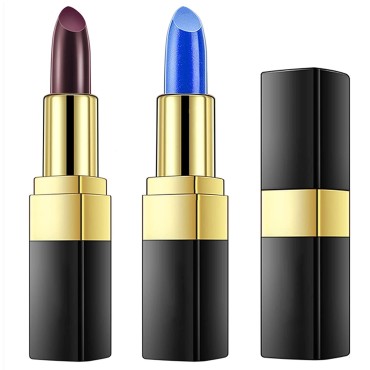 YACAISI 2 Pcs Black Blue Color Changing Lipstick,Temperature Color Change Lip Gloss,Long Lasting Nutritious Lip Balm Lips Moisturizer Lipstick For Women,Black+Blue