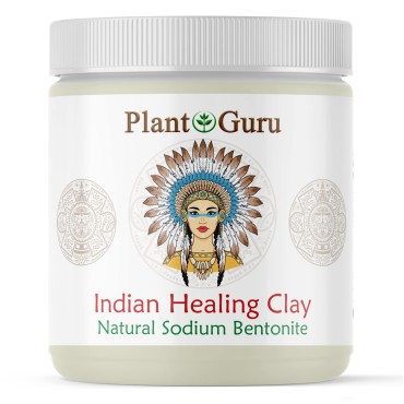 Plant Guru Indian Healing Clay 1 lb. - 100% Natural Sodium Bentonite Clay Powder - Deep Pore Cleansing Facial And Body Mask - Detox Clay for Face, Hair, Acne, and Bath.