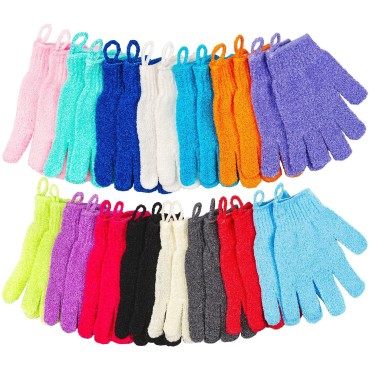 30 Pcs Exfoliating Gloves for Shower, 15 Colors Body Exfoliator Glove with Hanging Loop, Scrub Exfoliate Glove Mitt Bath Face Spa Hand Scrubber Wash Deep Scrubbing Dead Skin for Women Men, by Aisuly