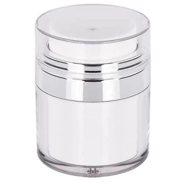 3-Pcs Modern Airless travel size cosmetic container- The finest Refillable Bottle for Creams, Gels, & Lotions- 0.5oz /1oz /1.7oz (White with silver trim)