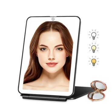 Travel Makeup Mirror, Vanity Mirror with Lights, 56 LED Vanity Mirror, Dimmable Touch Screen, 3 Colors Modes, 2000mAh Batteries, Portable Lighted Makeup Beauty Mirror, Travel Essentials (Black)