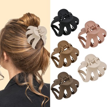 Lolalet Octopus Hair Claw Clips, 5 Pack Non-slip Jaw Clips Medium Hair Clamps for Thick Curly Long Hair, Wide Grip Hair Accessories for Women Girls -Style B