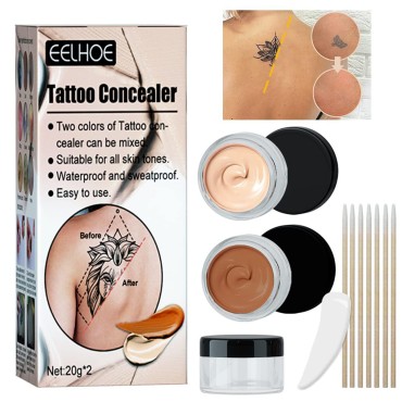 Tattoo Cover up, Makeup Waterproof, Tattoo Concealer, Scar Cover Up Makeup Waterproof, Professional Skin Concealer Set for Dark Spots, Scars, Vitiligo, Body Makeup Cover and Body Tattoo Concealer.It can protect the tattoo from fading and damaging the skin