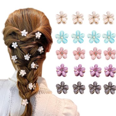 20 Pcs Flower Hair Claw Clips, Multi-color Mini Small Cute Clips Decorative Hair Styling Accessories for Girls and Women Birthday Gifts with Container (5 colors)