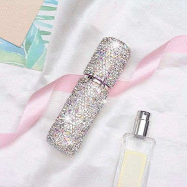 XhuangTech Portable Mini Refillable Perfume Scent Atomizer-Shiny Diamonds Empty Spray Bottle for Traveling and Outgoing of 10ml (Silver)