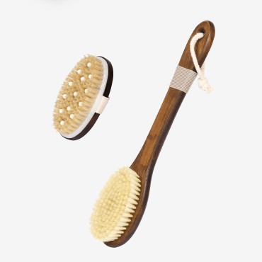 ZP Natural Back Scrubber ? Body Brush, Anti Slip Back Brush Long Handle for Shower - Up to 1 Inch Long High Quality Boar Bristle Soft Exfoliator