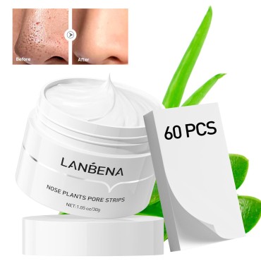 LANBENA Blackhead Mask with 60 pcs Strips, Blackhead Remover Peel pff Mask, Nose Plants Pore Cleanser Purifying Face Mask(1.05oz/30g)