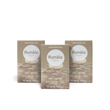 HUMBLE BRANDS Handcrafted Bar Soap, Organic Cold Processed Soap Bars, Moisturizing Face & Body Cleanser - Simply Unscented - 3 pack
