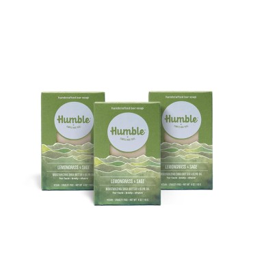 HUMBLE BRANDS Handcrafted Bar Soap, Organic Cold Processed Soap Bars, Moisturizing Face & Body Cleanser - Lemongrass & Sage - 3 pack