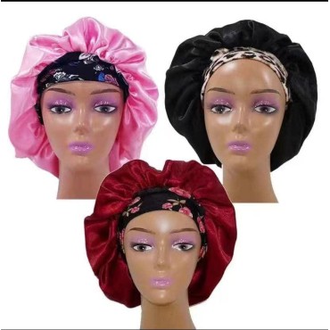 3 Pack Satin Hair Bonnets for Women, Wide Adjustable Shower Caps Reusable Sleep Cap, EVA Double Waterproof Layers Bathing Shower Hat Satin Cap for Sleep,Shower