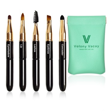 Velony Vacay Eye Makeup Brush Set, Travel Size Makeup Brush Eyebrow Makeup Brushes for Eyeshadow, Concealer, Lashes, Lip, 5 Piece Set