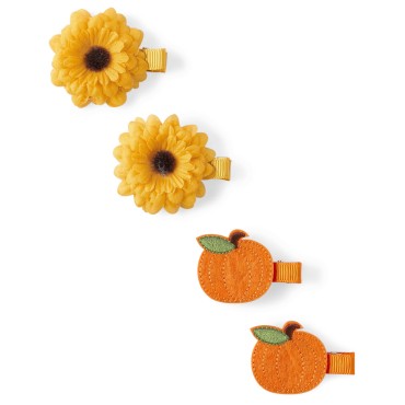 The Children's Place Girls' 4-Pack Pumpkin, Fall Sunflower Hair Clip Set, Multi Color, NO_Size