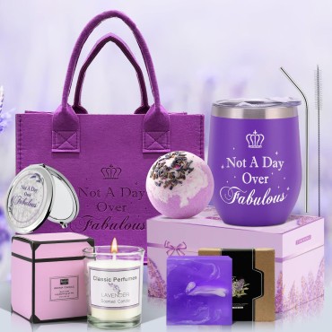 Birthday Gifts for Women, Gift Baskets for Women Mom Birthday Gifts Anniversary Gift for Her Gifts for Girlfriend Daughter Friend Wife Teacher Gifts Lavender Bath Spa Purple Gift Bags Christmas Gifts