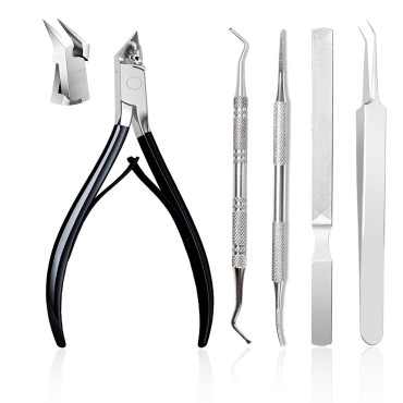 Ingrown Toenail Clipeprs, Toenail Clipper Straight Blade for Ingrown and Thick Nails, Ingrown Toenail Removal Kit include Tweezers, Ingrown Toenail File and Lifters (Black)