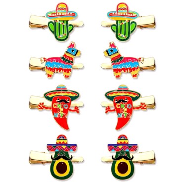 8PCS Mexican Fiesta Hair Clips for Women, Cinco De Mayo Hairpins Colorful Chili Cactus Pinata Sombrero Hair Clip Mexican Hair Accessories Holiday Gifts (8PCS B)