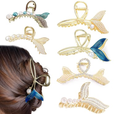 Hair Clips | 6 PCS Alloy Mermaid Claw Clips | Multiple Styles Hair Clips for Women Girls | Large Claw Clips for Thick Thin Curly Hair | Strong Hold Non Slip Fashion Hair Accessories for Women