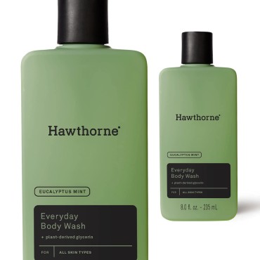 Hawthorne Men's Everyday Body Wash. For All Skin Types. Leaves Skin Cool, Refreshed and Hydrated. Mint and Eucalyptus Scent. Sulfate Free, Paraben Free, Cruelty Free. 8 fl. oz.