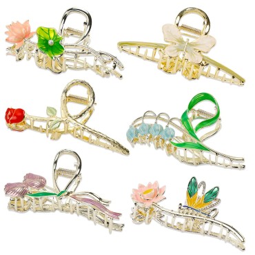 6PCS Flower Metal Hair Clips, Large Hair Claw Clips Non-Slip Tulip Flower Butterfly with Strong Hold Hair Fashion Clamps Sparkly Hair Jaw Accessories for Woman and Girls