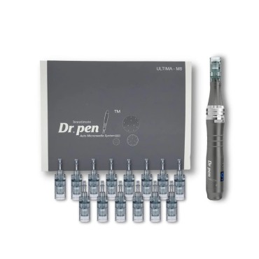 Dr Pen Ultima M8 Microneedle Derma Pen - Electric Wireless Professional Microneedling Derma Stamp Pen - Skin Pen Kit with 14 Cartridges (2pcs 16pin + 12pcs 36pin) 0.25mm
