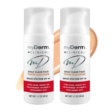 Twin Pack - myDerm CLINICAL SPF 46 TINTED Zinc Sunscreen Lotion