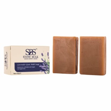 STOW BULK 2 Pieces Lavender Goat Milk Soap Bars W/Lavendular Flower Leaf Extract, Camellia Japonica Seed Oil - 100% Natural Glycerin Hand, Face & Body Moisturizing Soap for Kids & Baby Bath - 4.2oz