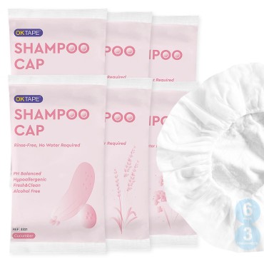 OK TAPE No Water Rinse Free Shampoo Cap (6 Packs), Microwaveable Shampoo Caps for Bedridden Patients or Elderly, Waterless Shampoo and Condition Hair, Cucumber, Lavender, Verbenae 3 Fragrances
