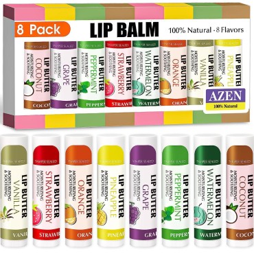 AZEN 8 Pack Lip Balm, Natural Lip Balm Bulk, Lip C...