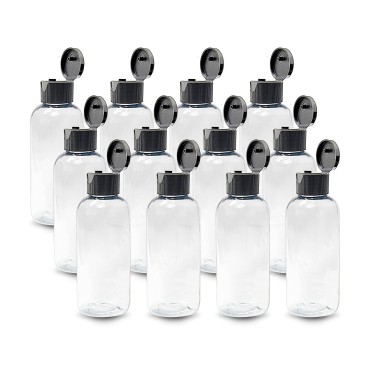 ljdeals 4 oz Clear Plastic Empty Bottles with Black Flip Top Caps, Refillable Cosmetic Containers for Shampoo, Lotions, Cream and more Pack of 12, BPA Free, Made in USA