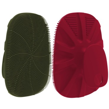 YEADMAL Exfoliating Silicone Body Scrubber for Men Women,2 Pack Soft Bath Shower Brush-Cleaning & Massaging Body-Removing Dirt and Dead Skin Cells,Suit for Oily and Sensitive Skin - Red + Army Green