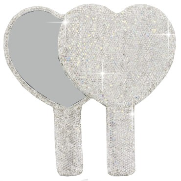 Bestbling Bling Rhinestone Heart Handheld Mirror - Portable & Dazzling Makeup Mirror for On-The-Go Touch-ups (Plastic White)