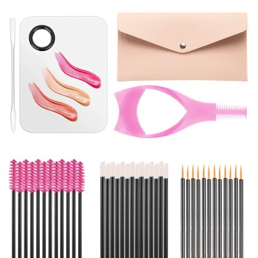 Jamohi Disposable Makeup Applicator Kit for Makeup Artist, Disposable Make Up Tools with Mascara Wands, Lip Brushes, Lash Buddy, Eyeliners, Mixing Palette Tray, Mini Portable Carrying Bag