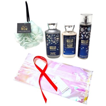 Fawn Over Finds 7pc Body Care Gift Set Includes Dream Bright Lotion - Shower Gel - Fine Fragrance Mist - Asst Color Shower Loofah - Cello Bag, Ribbon and Gift Tag