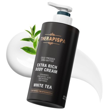 THERAPISPA Extra Rich Body Cream with Hyaluronic Acid, Niacinamide (B3), Panthenol (B5), Ceramides & Shea Butter, Nourish, Moisturize, Repair Dry Skin (White Tea, 17.0 fl oz, Pack of 1)