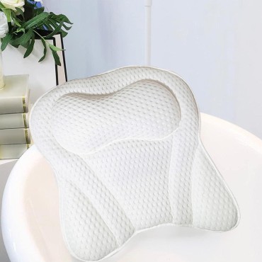 Bath Pillow,Bath Pillows for Tub,Bath Pillows for Tub Neck and Back Support,Bath Pillow for bathtub with Soft 4D Mesh Fabric(White)
