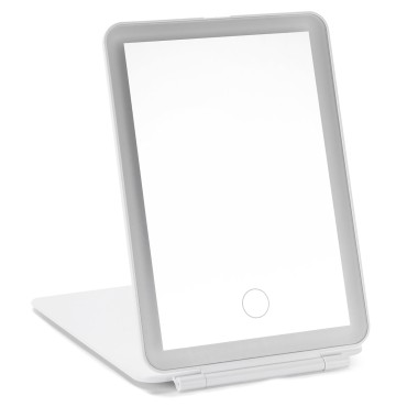 Dorence Rechargeable Travel Lighted Makeup Mirror, White - Compact Foldable LED Mirror for Flawless Application - Modern Design - Portable Vanity Mirror for On-The-Go Skincare and Beauty Needs