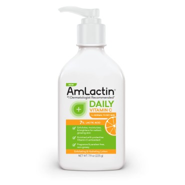 AmLactin Daily Vitamin C Lotion - 7.9 oz Body Lotion with 7% Lactic Acid - Skin-Brightening Exfoliator and Moisturizer for Dry Skin