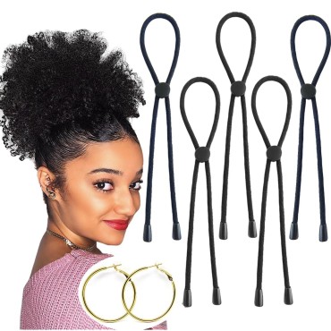 AICILY 5PCS NEW Adjustable Hair Ties Long Hair Holder Afro Puff Ponytail Ties Length Hairband for Women with Natrual Curly Hair Thick,Loc,Braided Hair,No-Slip Design (Style-A-5PCS)